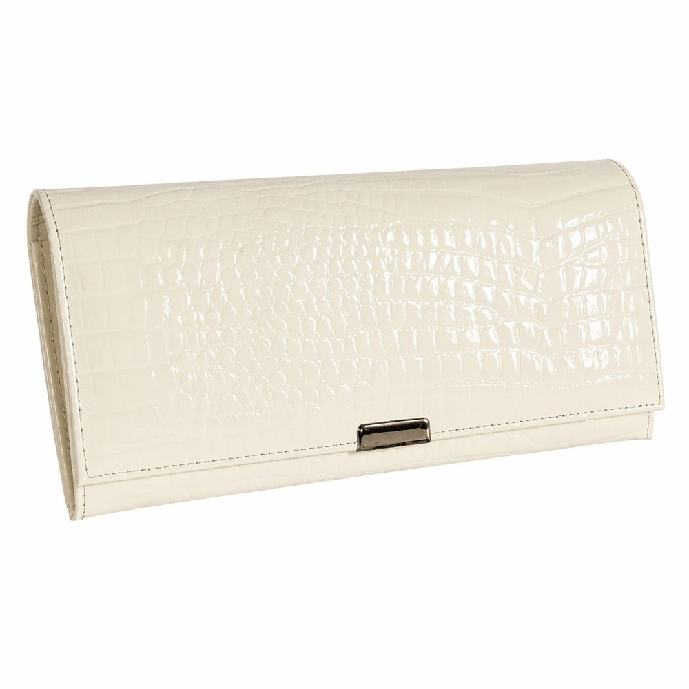Vintage 1970s KORET White Croc-Embossed Patent Leather Foldover Clutch Wallet
